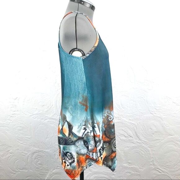 Miusey Green Graphic Rose Floral Print Asymmetrical Tank Top - Picture 3 of 6